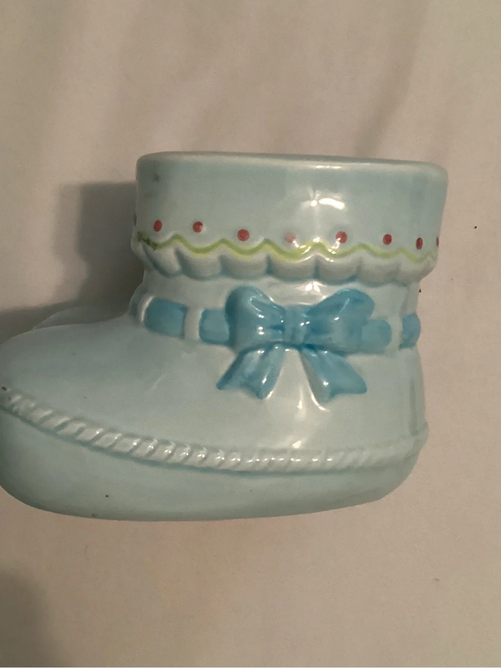 Napco Vintage Blue Booties Ceramic Floral Nursery Gift Planter